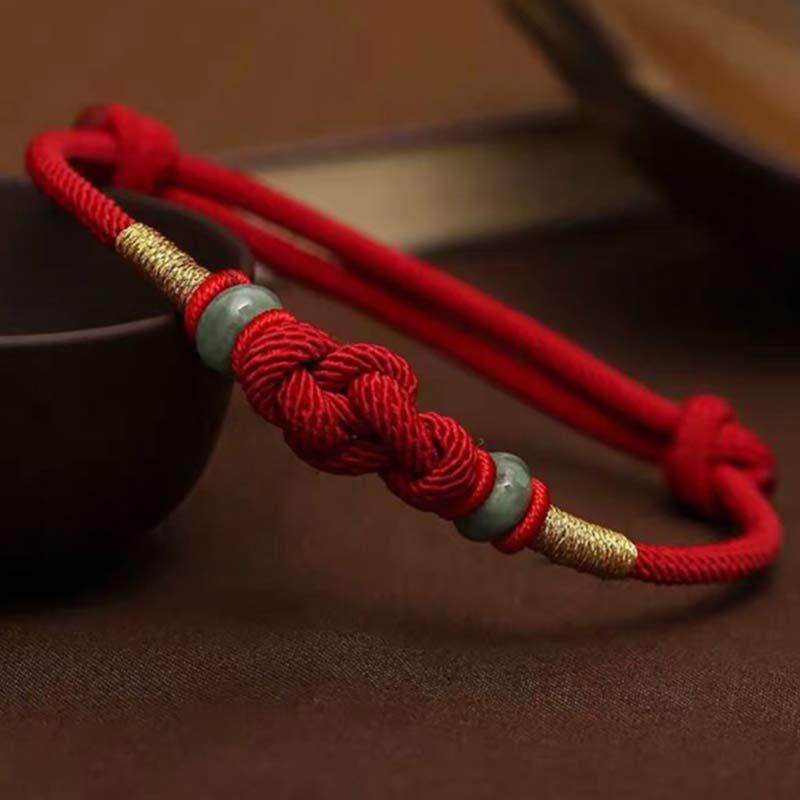 Jade Bead Red Cord Bracelet — product view 1
