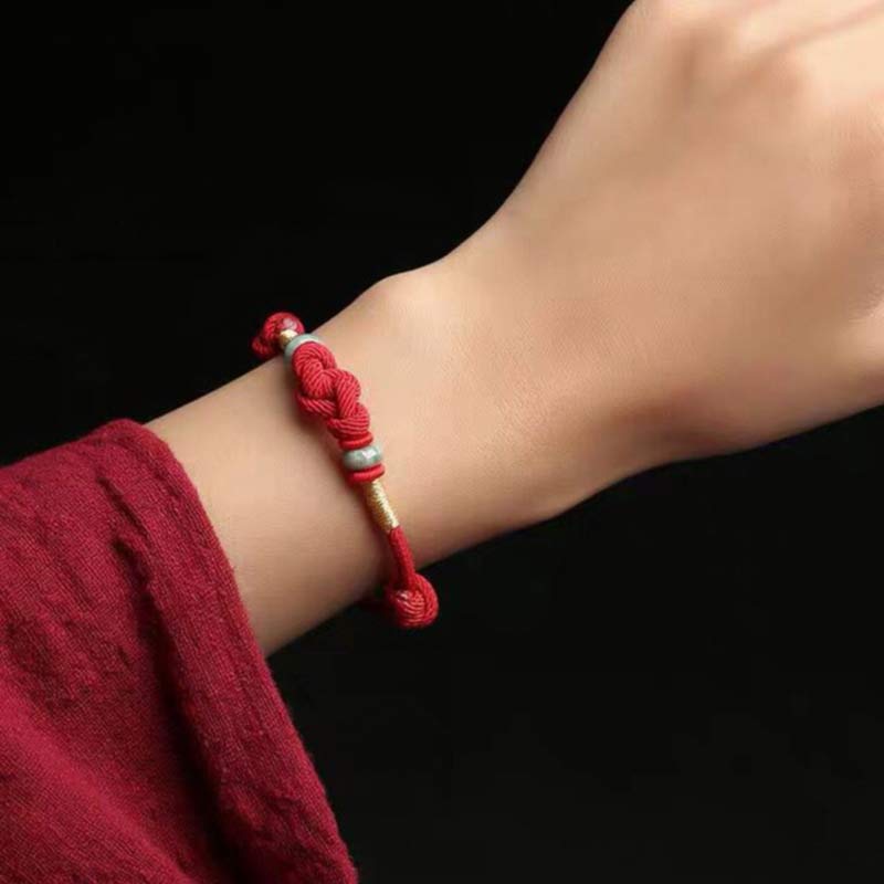 Jade Bead Red Cord Bracelet — product view 2