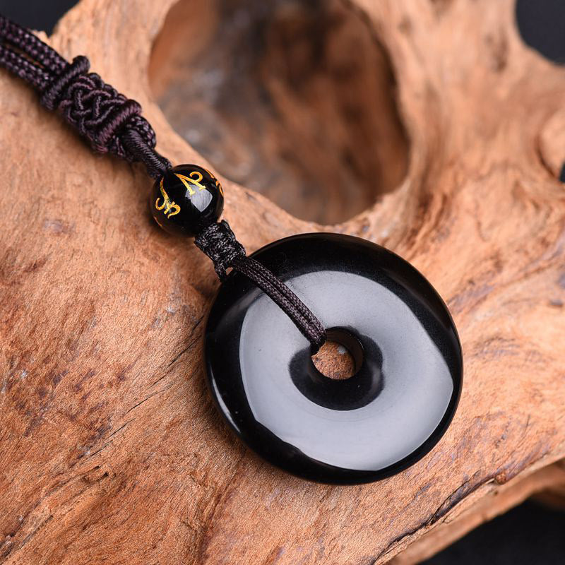 Obsidian Pendant Cord Necklace — product view 3