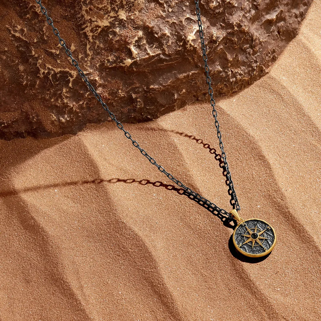 Onyx Compass Pendant Necklace — product view 3