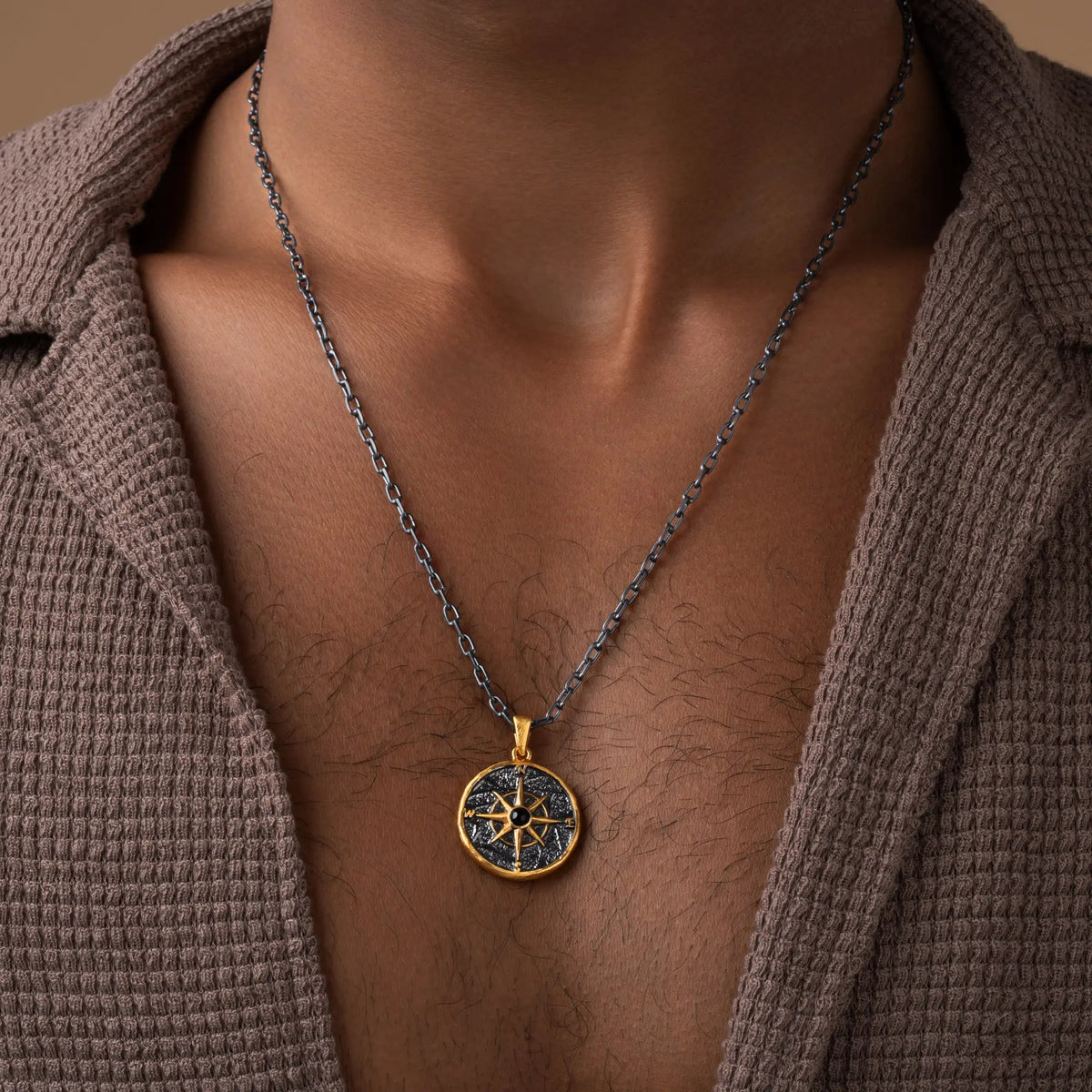 Onyx Compass Pendant Necklace — product view 5