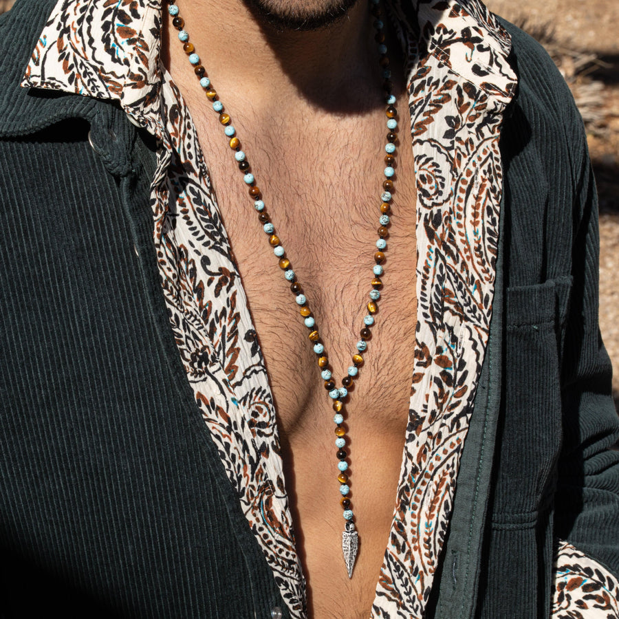 4 Symbol Tiger's Eye Turquoise Necklace — necklace view 2