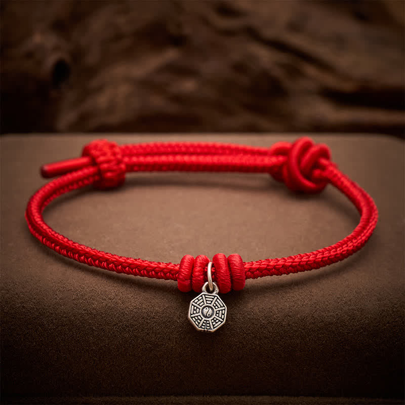 925 Sterling Silver Bagua Red String Bracelet — bracelet view 1
