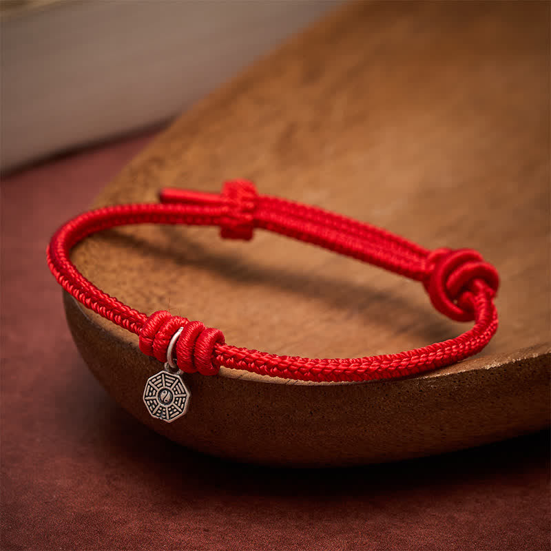 925 Sterling Silver Bagua Red String Bracelet — bracelet view 3