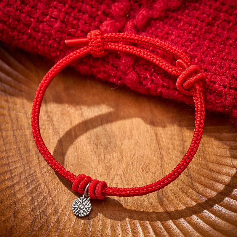 925 Sterling Silver Bagua Red String Bracelet — bracelet view 4