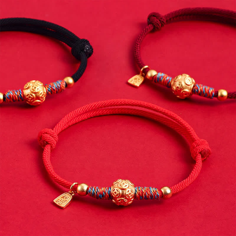999 Silver Red String Hand-Woven Bracelet — bracelet view 1