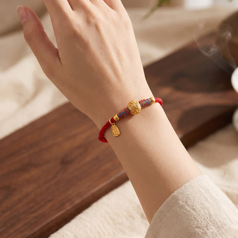 999 Silver Red String Hand-Woven Bracelet — bracelet view 5