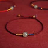 Adjustable Jade Round Bead Red String Bracelet Anklet — bracelet view 1