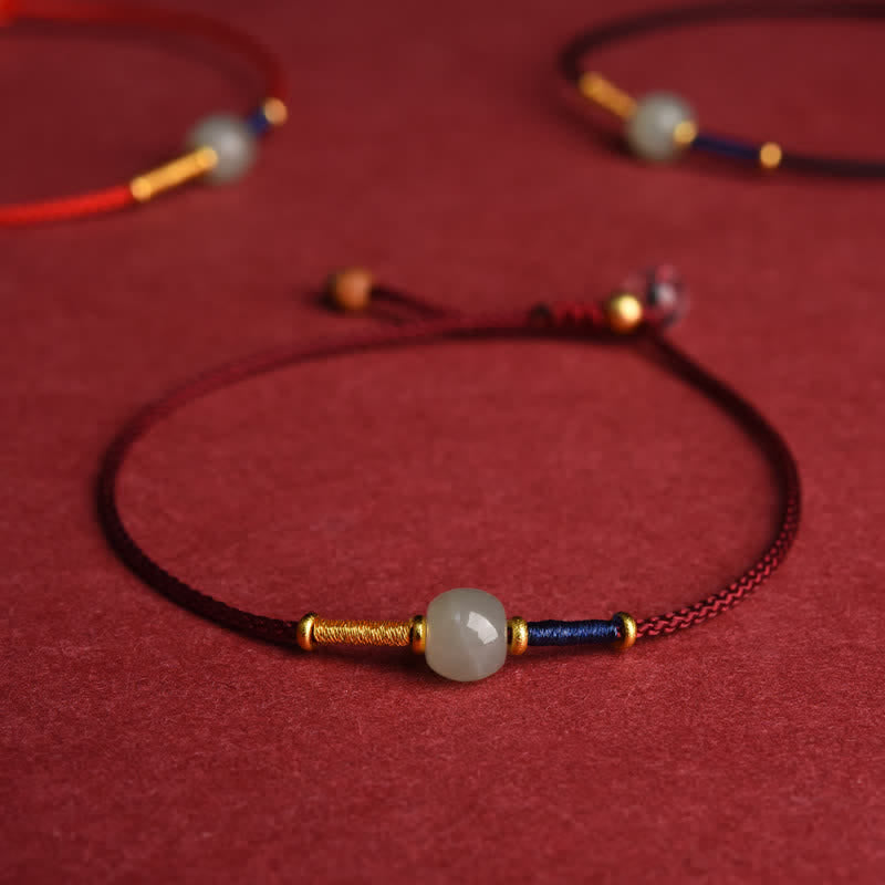 Adjustable Jade Round Bead Red String Bracelet Anklet — bracelet view 1