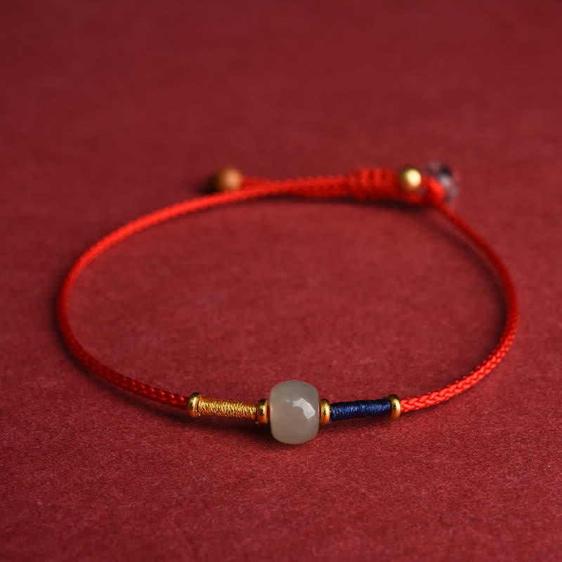 Adjustable Jade Round Bead Red String Bracelet Anklet — bracelet view 3