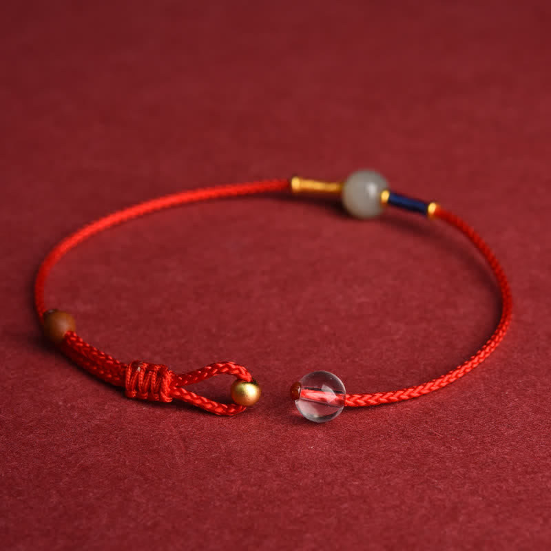 Adjustable Jade Round Bead Red String Bracelet Anklet — bracelet view 4