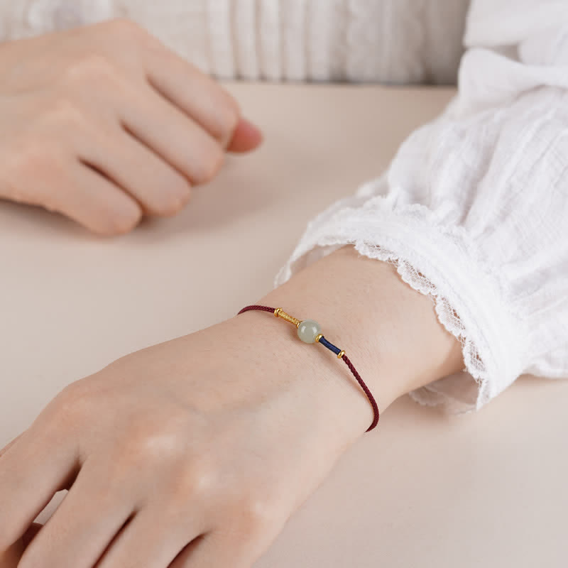 Adjustable Jade Round Bead Red String Bracelet Anklet — bracelet view 6