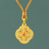Begonia Four Leaf Clover Design Pendant Necklace — necklace view 1