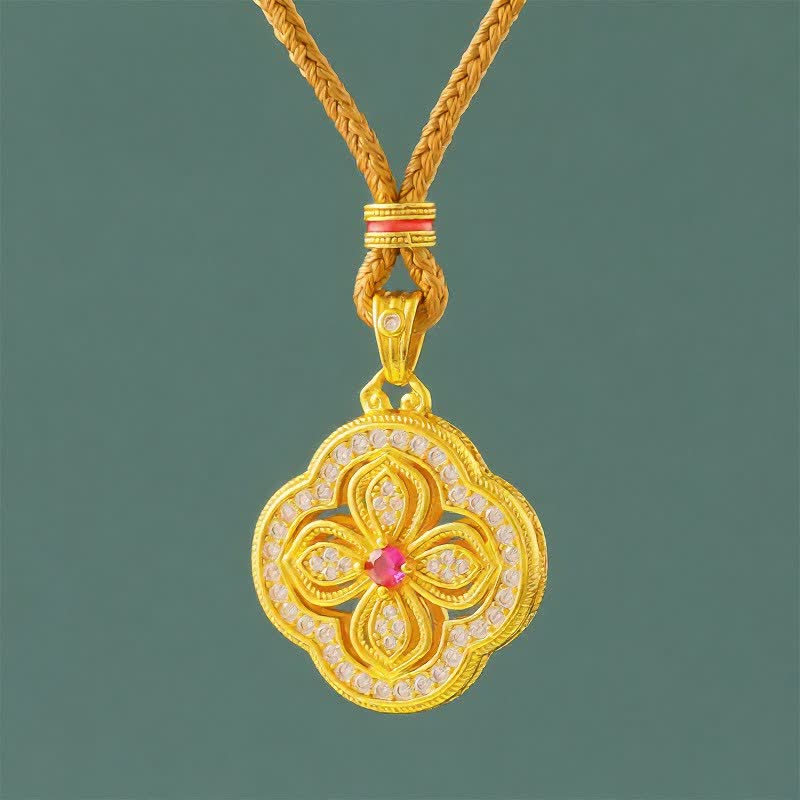 Begonia Four Leaf Clover Design Pendant Necklace — necklace view 1