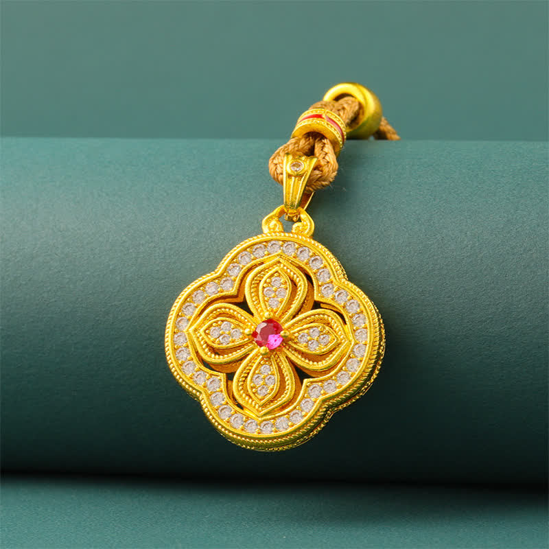 Begonia Four Leaf Clover Design Pendant Necklace — necklace view 3