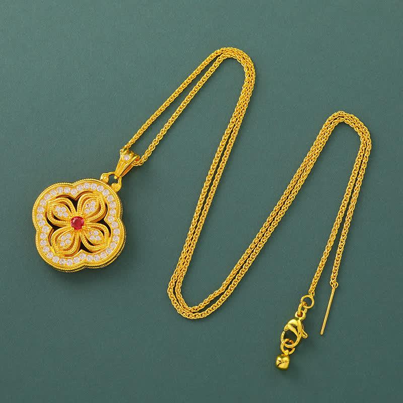 Begonia Four Leaf Clover Design Pendant Necklace — necklace view 5