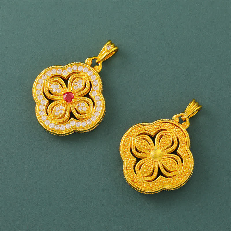 Begonia Four Leaf Clover Design Pendant Necklace — necklace view 7