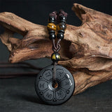 Black Obsidian Buckle Engraved Braided Necklace — necklace view 1