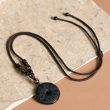 Black Obsidian Buckle Engraved Braided Necklace — necklace view 3