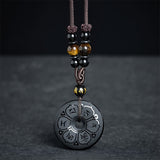 Black Obsidian Buckle Engraved Braided Necklace — necklace view 4