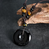 Black Obsidian Buckle Engraved Braided Necklace — necklace view 5