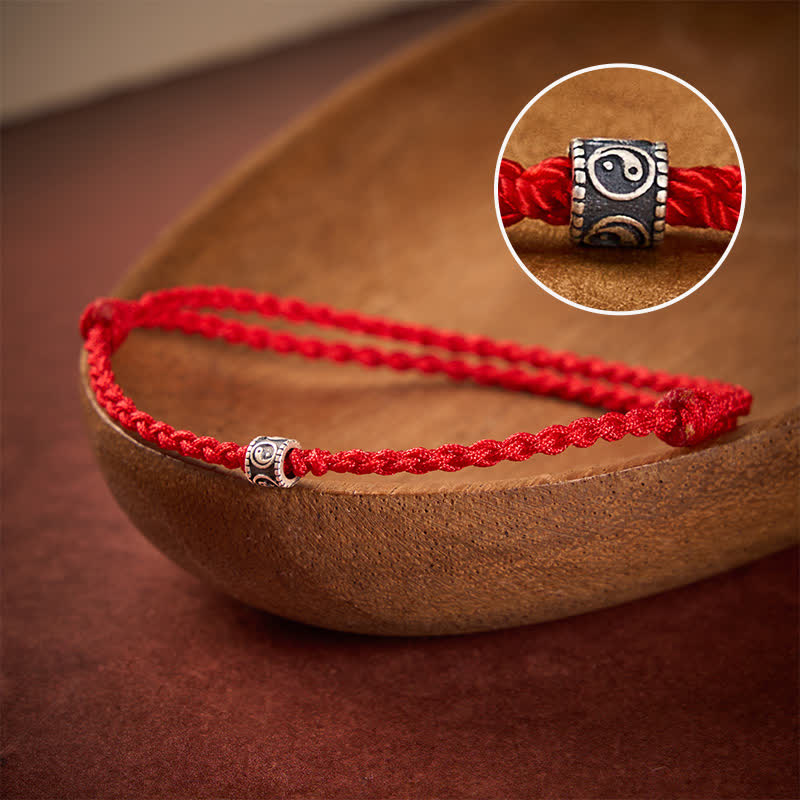 Black Red String 925 Sterling Silver Yin Yang Bracelet Anklet — bracelet view 1