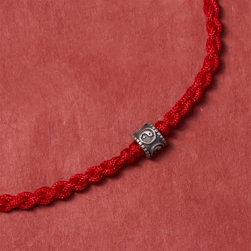 Black Red String 925 Sterling Silver Yin Yang Bracelet Anklet — bracelet view 5