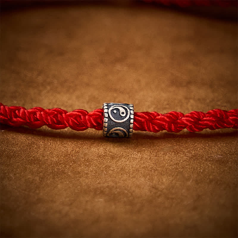 Black Red String 925 Sterling Silver Yin Yang Bracelet Anklet — bracelet view 6