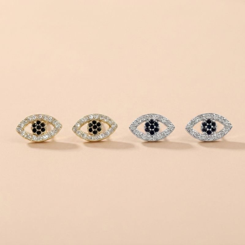 Classic Gold-Plated Copper Zircon-Studded Evil Eye Earrings — earring view 1