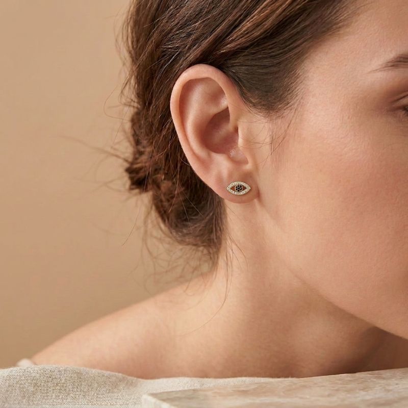 Classic Gold-Plated Copper Zircon-Studded Evil Eye Earrings — earring view 2