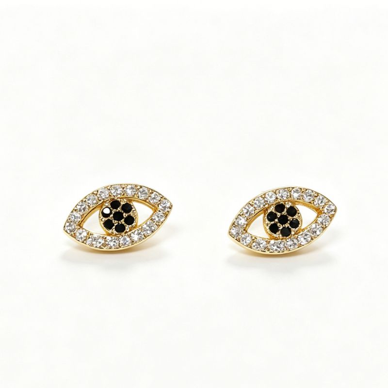 Classic Gold-Plated Copper Zircon-Studded Evil Eye Earrings — earring view 4