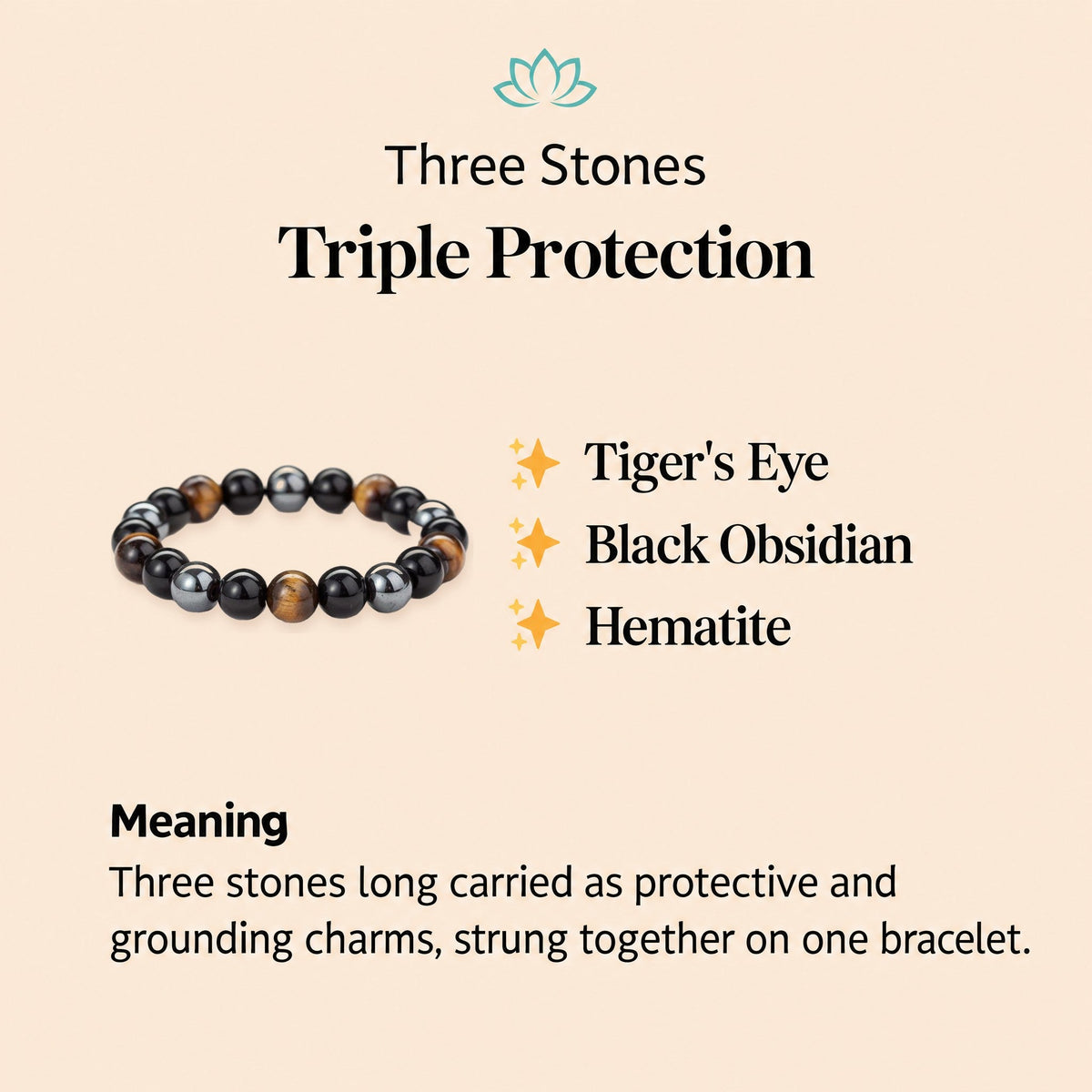 Tiger's Eye, Obsidian & Hematite Bracelet — product view 4