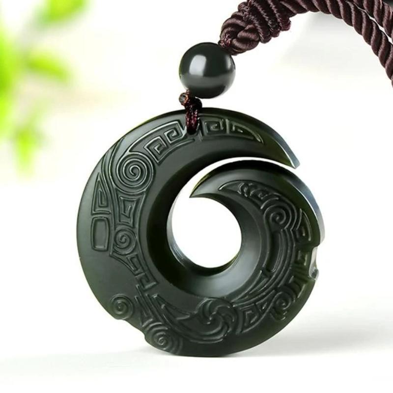 Carved Nephrite Jade Pendant Necklace — product view 2