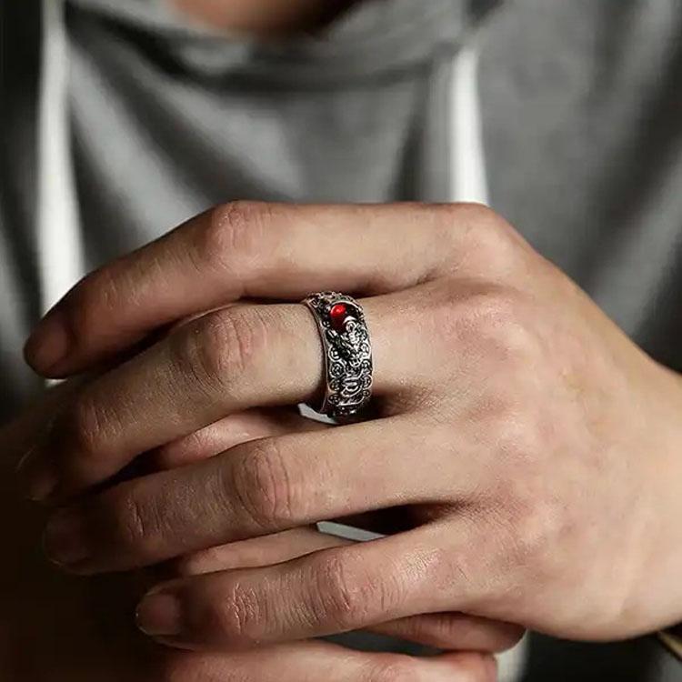 Silver-Plated Pixiu Open Ring — product view 5