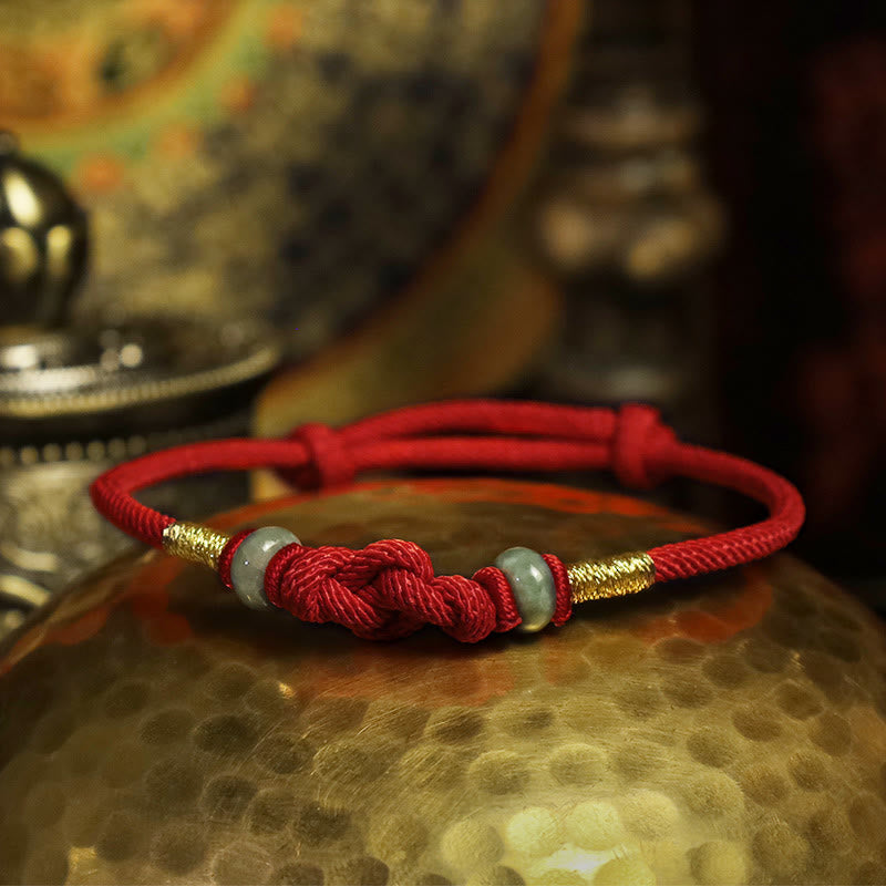 Jade Bead Red Cord Bracelet — product view 4