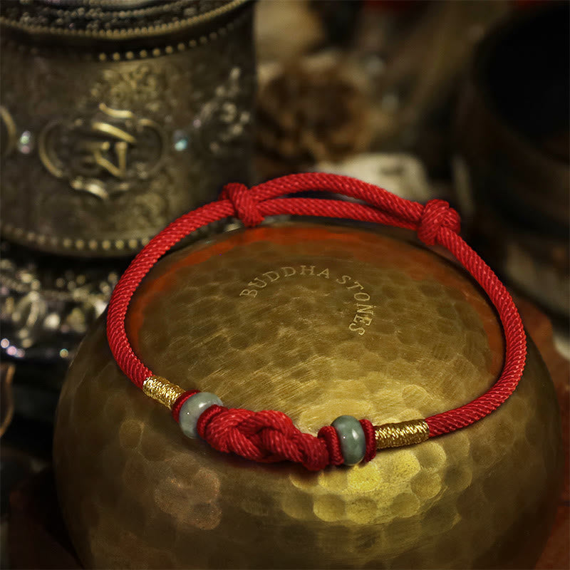 Jade Bead Red Cord Bracelet — product view 5