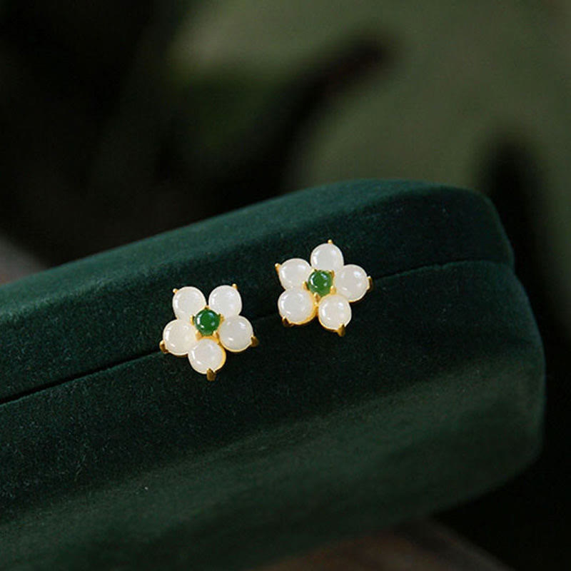 White Jade Flower Stud Earrings — product view 1