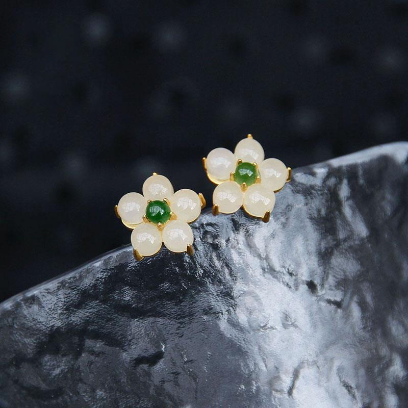 White Jade Flower Stud Earrings — product view 2