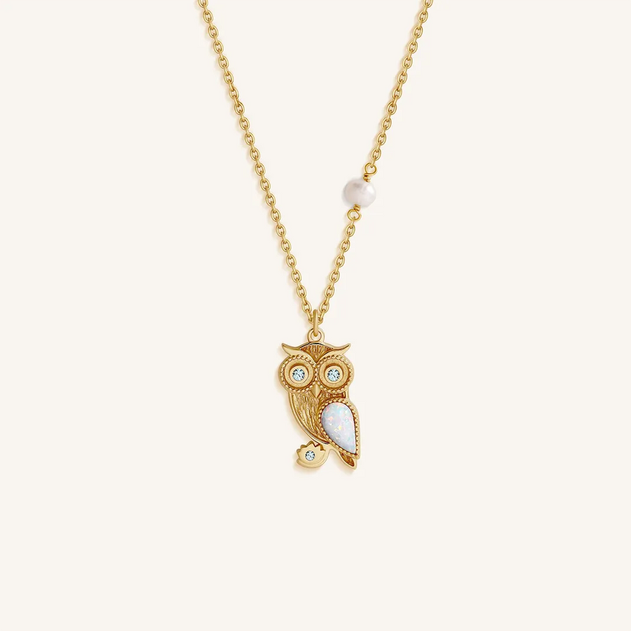 Owl Opal & Pearl Pendant Necklace — product view 1