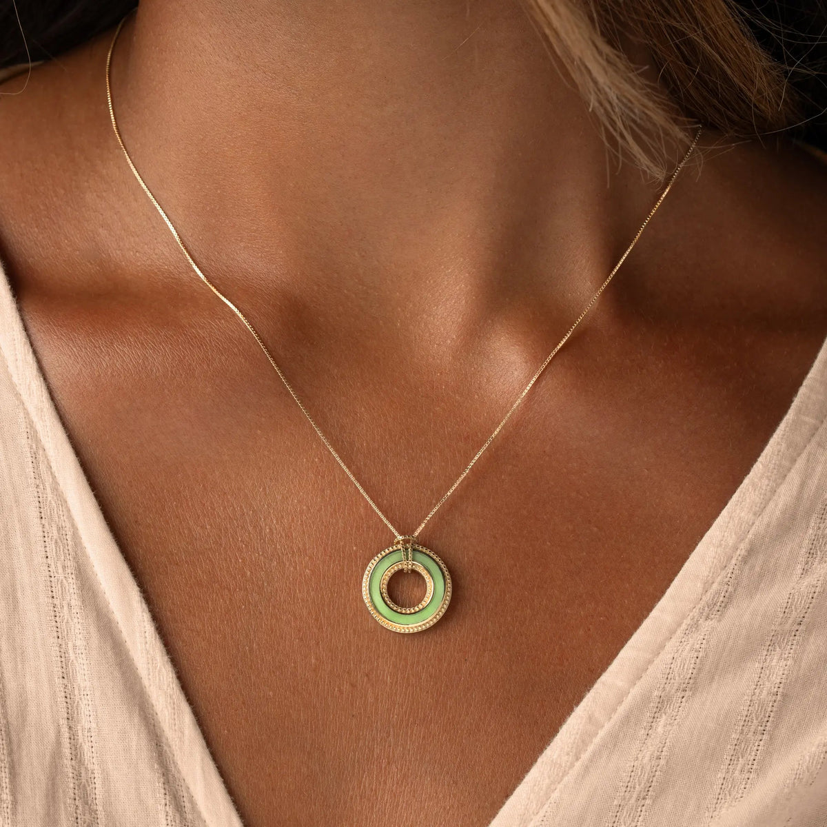 Jade Circle Pendant Necklace — product view 2