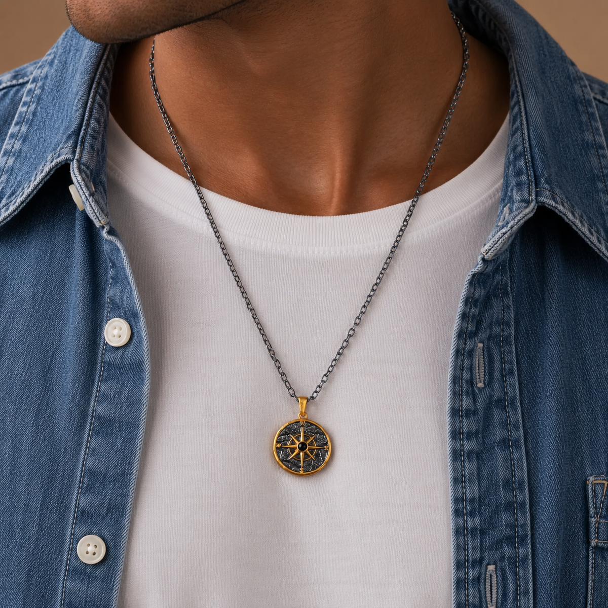 Onyx Compass Pendant Necklace — product view 2