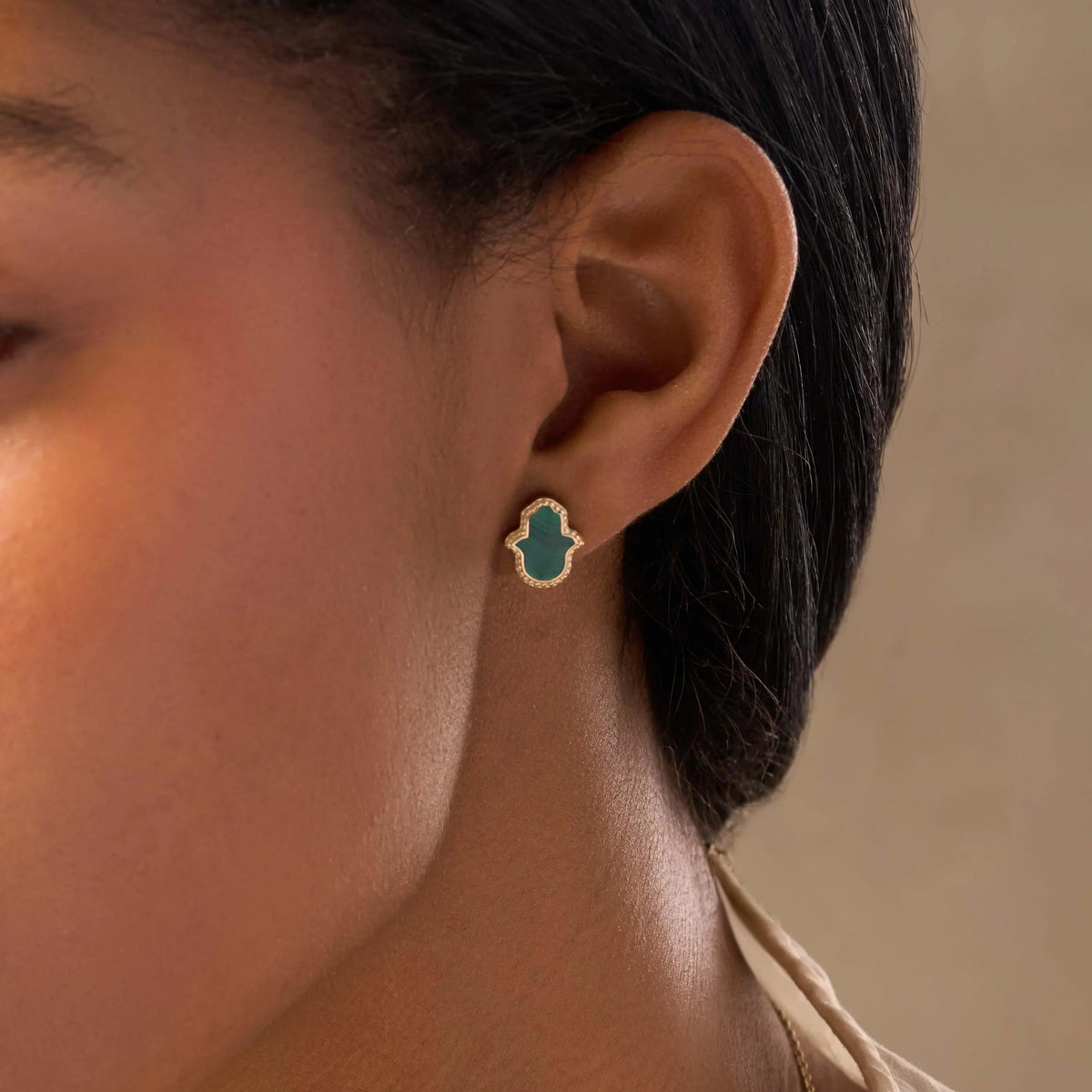 Malachite Hamsa Stud Earrings — product view 2