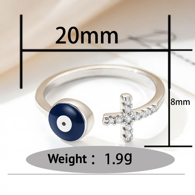 Copper Evil Eye Ring Zircon-Studded Cross — ring view 5