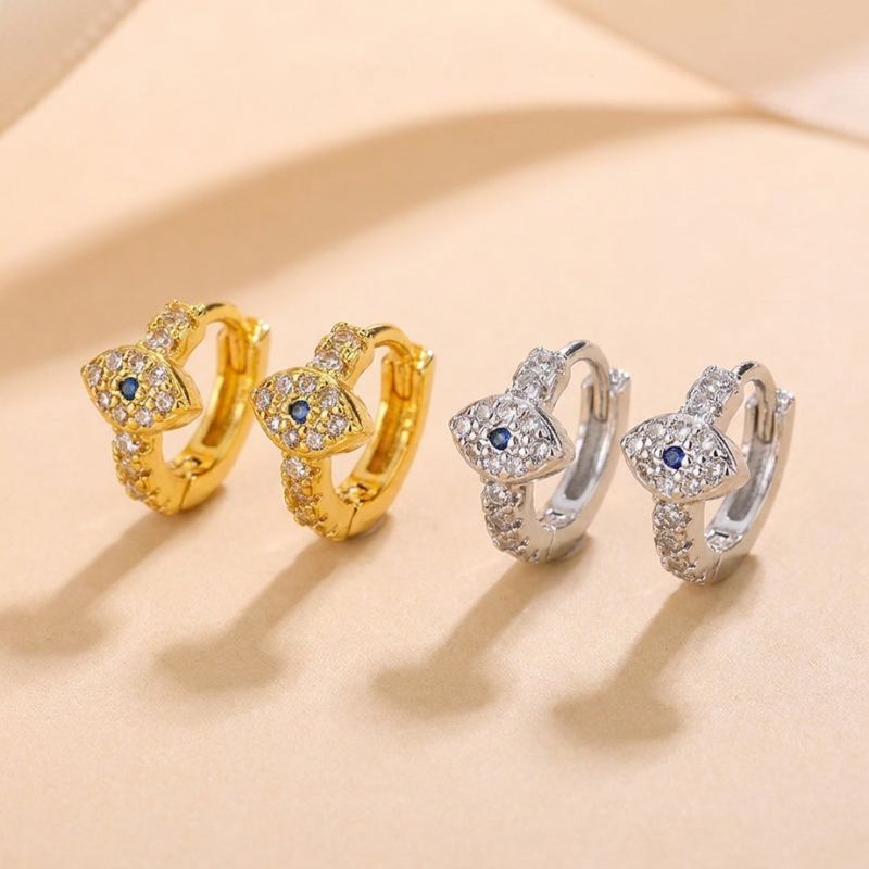 Copper Huggies-Style Evil Eye Earrings Gold & Silver — earring view 1