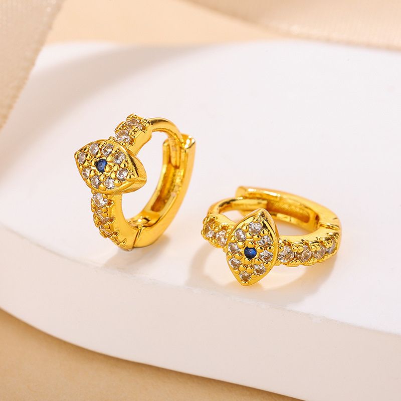 Copper Huggies-Style Evil Eye Earrings Gold & Silver — earring view 5