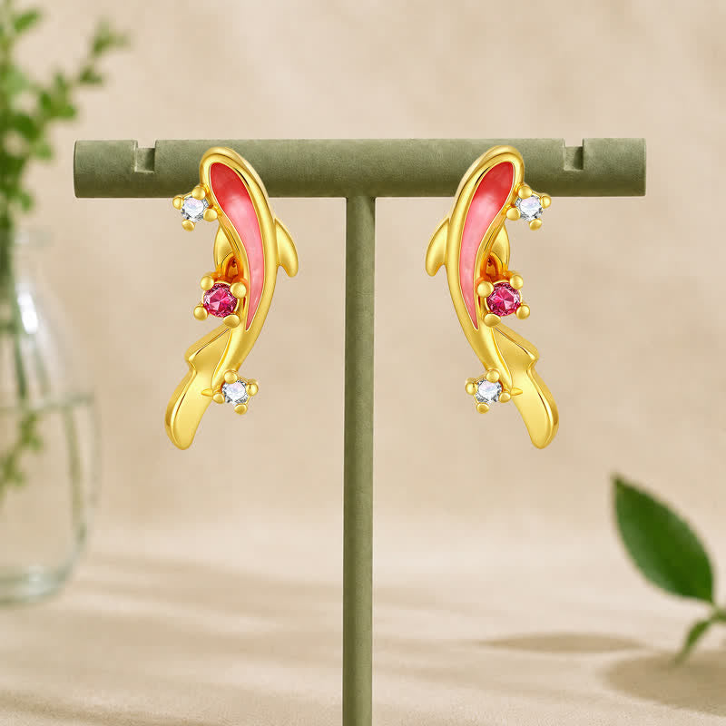 Copper Koi Fish 925 Sterling Silver Post Earrings — earring view 1