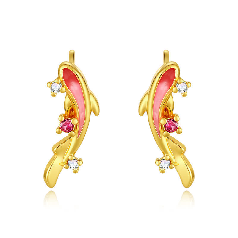 Copper Koi Fish 925 Sterling Silver Post Earrings — earring view 2