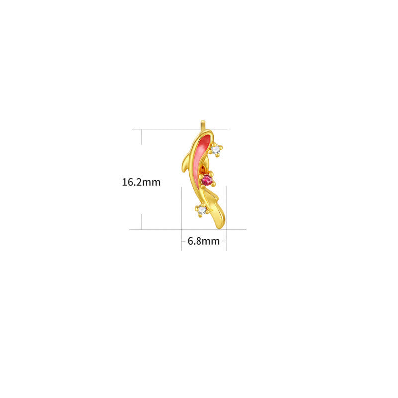 Copper Koi Fish 925 Sterling Silver Post Earrings — earring view 5