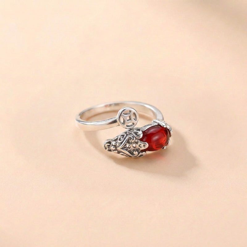 Copper Pixiu Ring Chinese Coin Charm — ring view 1