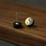 Ebony Wood Yin Yang Stud Earrings — earring view 1